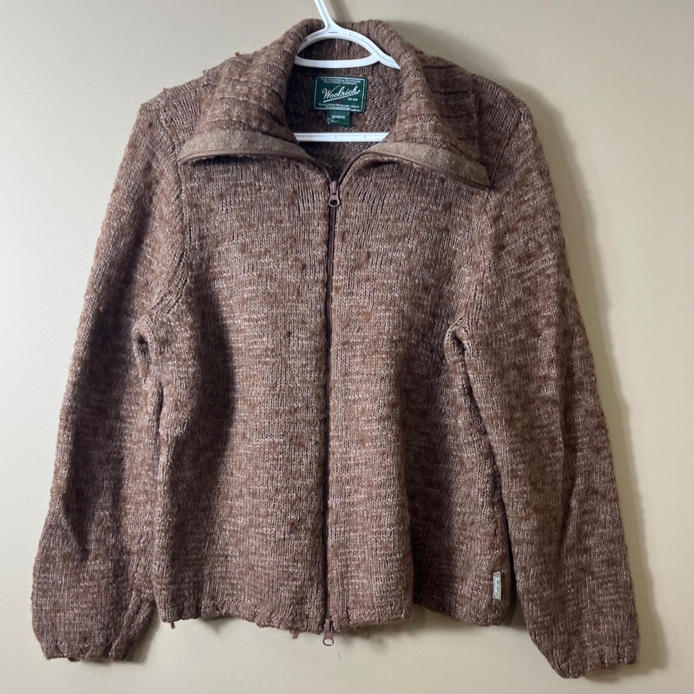 Woolrich Brown Wool Alpaca Full Zip Cardigan Sweater Size L Gorpcore Cabin Retro